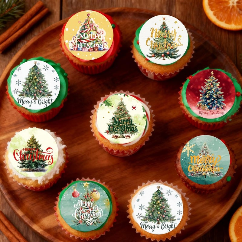 Fyeoxle 36PCS Edible Christmas Tree Cupcake Toppers Wafer Paper Merry Christmas Tree Cupcake Picks for Christmas Theme New Year Party Baby Shower Birthday Supplies - Image 4